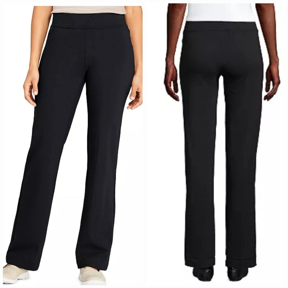 Lands End Starfish Knit Pants Womens Large 14-16 Black Straight Leg Stretch